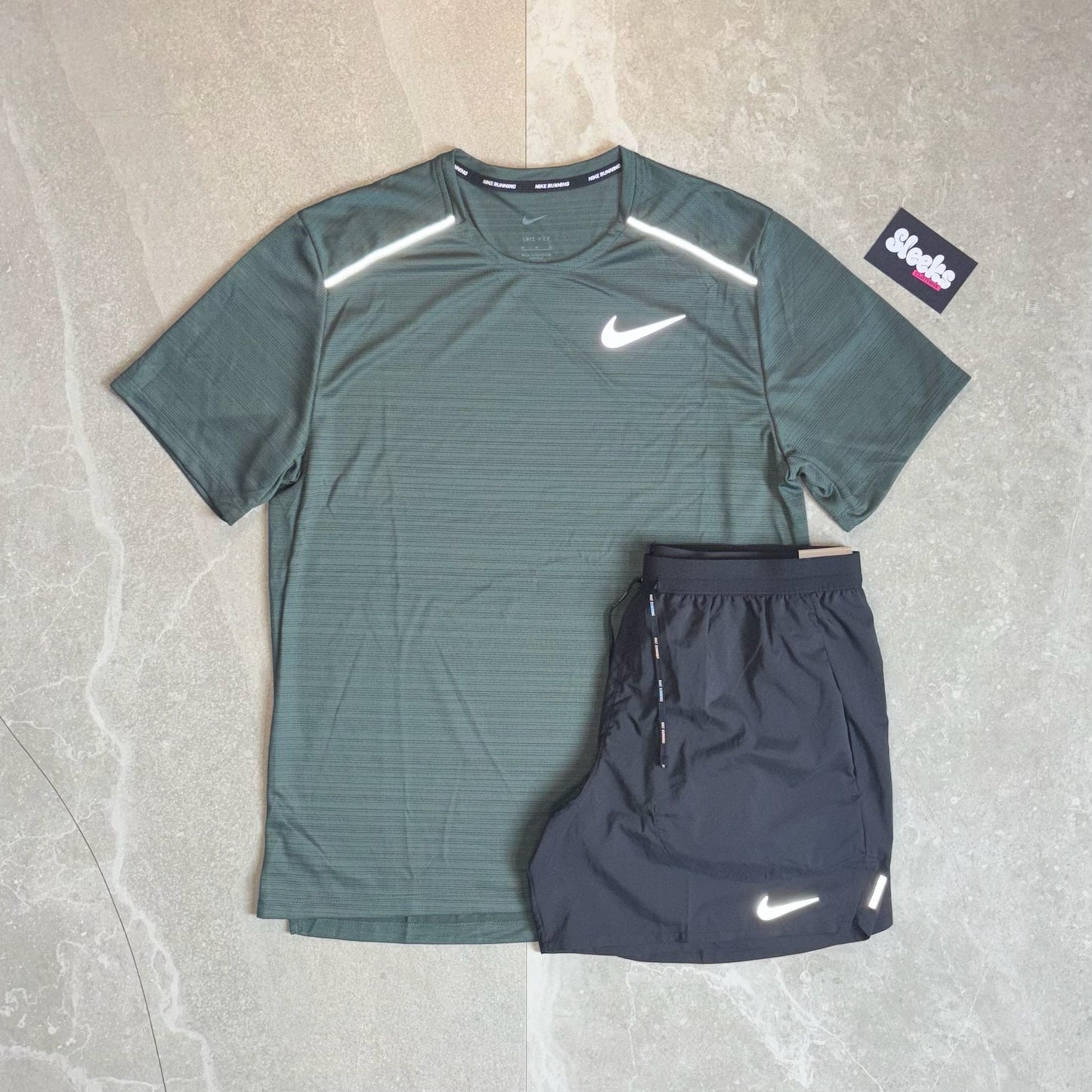 Nike Miler Set Vintage Green/Black Stride Shorts