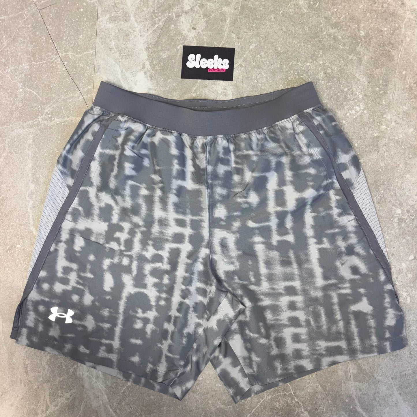 Under Armour Launch Print Shorts Grey Speckle
